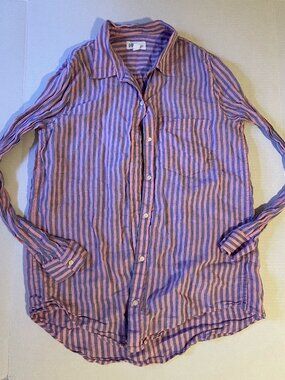 Gap Linen Boyfriend Shirt Pink Stripe S